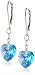 Sterling Silver Swarovski Elements Aquamarine Color Aurora Borealis Heart Shape Drop Earrings