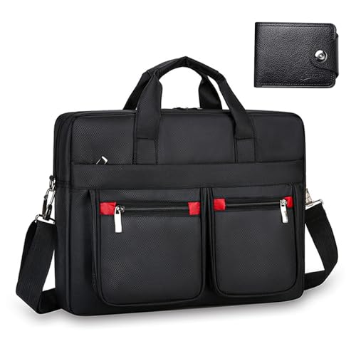 [ＳＴＥＥＬ－ＬＡＮＤ] ナイロン複合ブリーフケース 3通りの持ち方（手持ち/ショルダー/クロスボディ）ノートPC用コンパートメント付き 多ポケット大容量 A4サイズ対応 40×30×8cm 入社式 防水加工 ノートPCケース 大容量 通学 出張 通勤 仕事 通学 男女兼用（ブラック＋レッド） [並行輸入品]