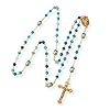 Nazareth Store Catholic Gold Rosary Necklace Matte Stone Beads Green Pearl Round Beads Miraculous Medal & Cross - Velvet Bag (Blue) #1