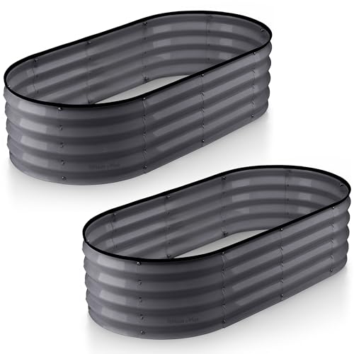 Plant & Plot Galvanized Raised Garden Beds Outdoor // 4×2×1 ft (2-Pack) Planter Raised Beds for Gardening, Vegetables, Flowers // Large Metal Garden Box (Gray) // Patented Tool-Free Design