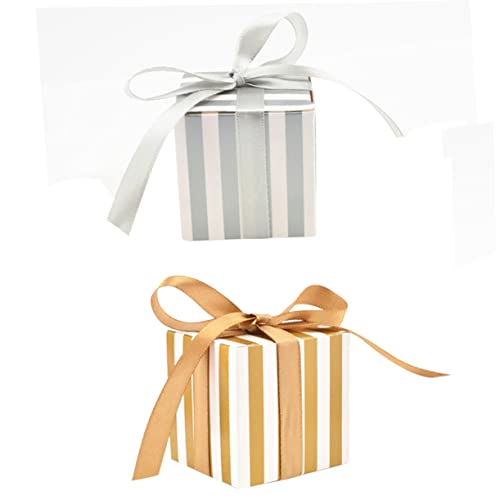 Cabilock 50 Pcs Gift Candy Boxes Gift Box Chocolate Boxes Square Boxes Birthday Present Korean Golden Striped Candy Box #TOP6