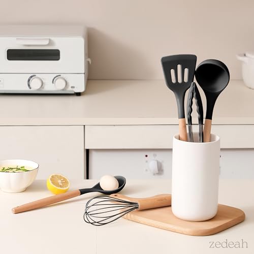 ZEDEAH 11-Piece Silicone Kitchen Utensils Set with Non Toxic Spatula, Tongs, Whisk, Turner & Ladle – Heat Resistant, Non-Scratch Cooking Tools with Wooden Handles, BPA-Free, Dishwasher Safe (Black) by ZEDEAH - Image 7