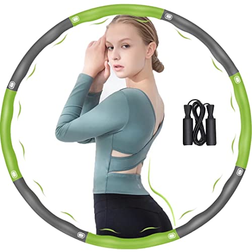 ＤUTISON Hula Hoop Fitness Adulto, 6-8 segmentos extraíble y de tamaño Ajustable para reducción de Peso/Fitness/Deporte con Mini Cinta métrica (Gris + Verde) Cover