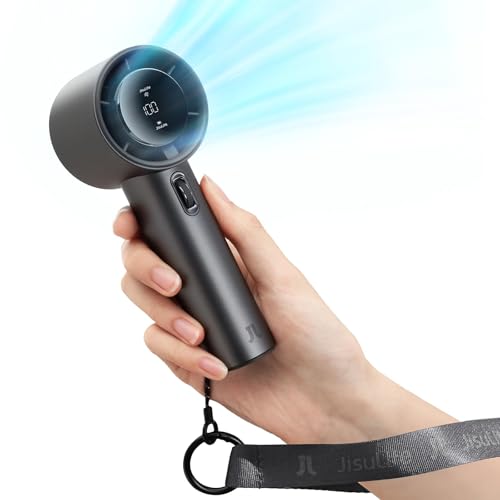 Image of JISULIFE Handheld Fan Pro1 S with Digital Display, Lanyard, 100 Speed Adjustable for Travel /Camping /Outdoor, Gift for Women /Men 5000mAh (Dark Grey)