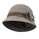Marque: LONTG LONTG Chapeau Melon Hiver Femme 1920s Rétro Chapeau Cloche Fedora Laine Chaud Chapeau d\'hiver Seau avec Floral Elégante Chapeau Cloche Mariage Chapeaux Bob Capeline Automne Hiver Kaki Violet Noir