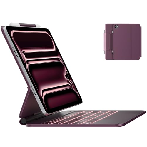 typecase Edge Keyboard Case for iPad Pro 11-inch (M5/M4, 2025/2024), Easy-Set Floating Magnetic Stand, Magic-Style Keyboard with 11 Colors Backlight, Multi-Touch Trackpad, Pencil Holder, Deep Purple