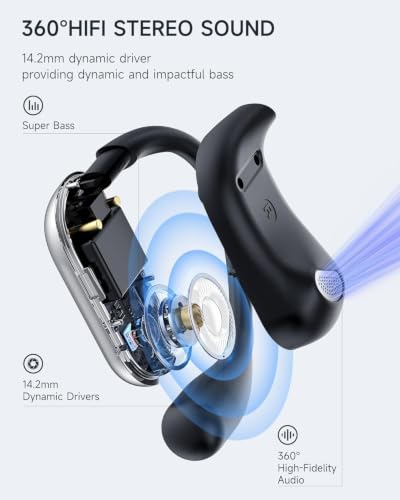 Image of Open Ear Earbuds - 80Hrs Playtime with LED Display,OWS Open Ear Headphones with Real Time Translation,IPX7 Waterproof & Touch Control,Over Ear Earbuds with Ergonomic Earhook for Running,Cycling,Sports