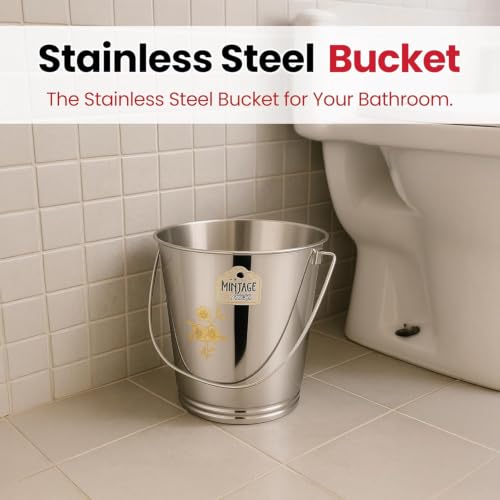 Image of Mintage Stainless Steel Bucket for Bathroom 12.5 litres Capacity | Water Storage Bucket for Kitchen | Laser Balti for Serving | Leak Proof Multipurpose Use | Balti for Home Steel Buckets with Handle