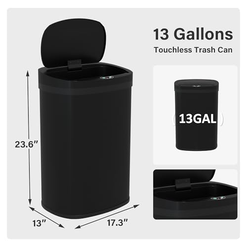 Caneca de basura automática negra 13 galones acero inoxidable miniatura 7