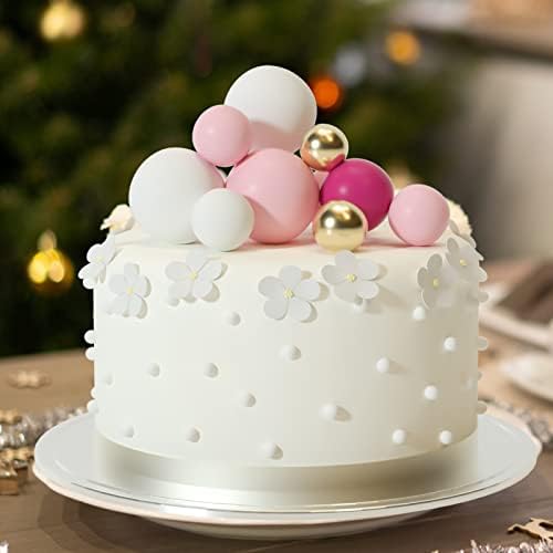 ASTARON 32 Pcs Ball Cake Topper Decorations Mini Balloons Cake Topper Sticks Foam Balls Cake Picks Cake Topper Balls Cake Decorations for Wedding Party Birthday Cake Decorating (Pink Gold) — view 6