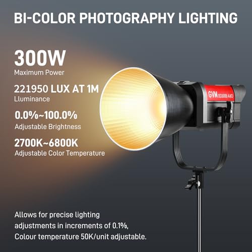 Image of GVM 300W LED Video Light with Softbox, AIO SD300B Photography Lighting Kit with APP Control, 2700K-6800K Studio Light Continuous Lighting Kit for YouTube,Film, 221950lux /1m
