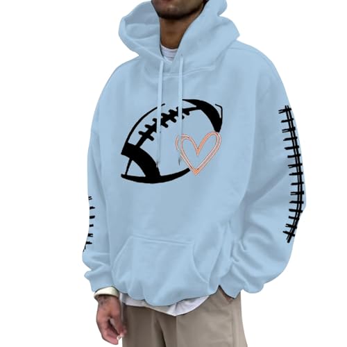 Game Day Hoodies for Man Heart Rugby Graphic Hoodies Pullover Thickened Fleece Hooded Sweatshirt Trend Loose Pullover - Main Image