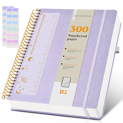 Carnet à spirale B5 ligné de 300 pages violet pour notes de bureau