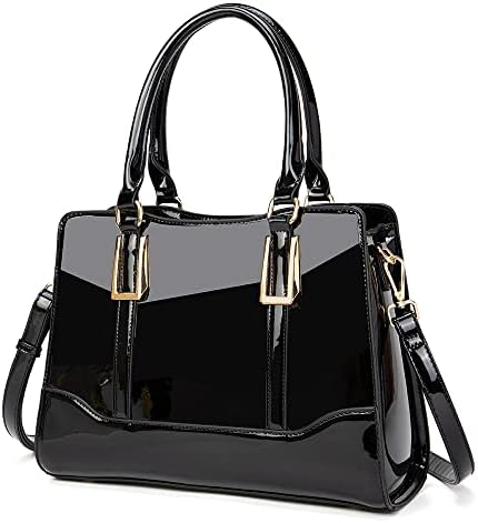 LJOSEIND Shiny Patent Leather Handbags Shoulder Bags Fashion Satchel Purses Top Handle Bags for Women (Black)