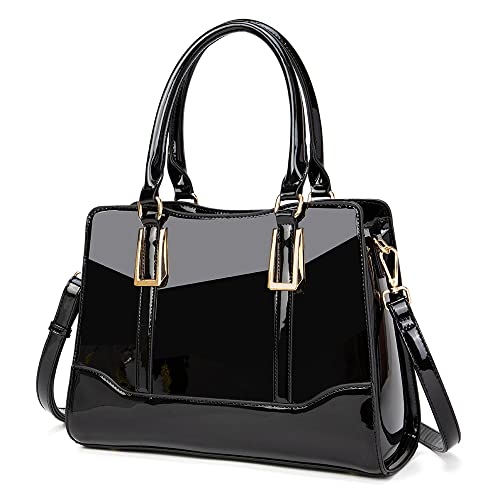 Ljoseind Shiny Patent Leather Handbags Shoulder Bags Fashion Satchel Purses Top Handle Bags For Women (Black) #TOP2