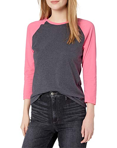 Soffe Women s Baseball Tee, Grey Heather Neon Pink, Medium
