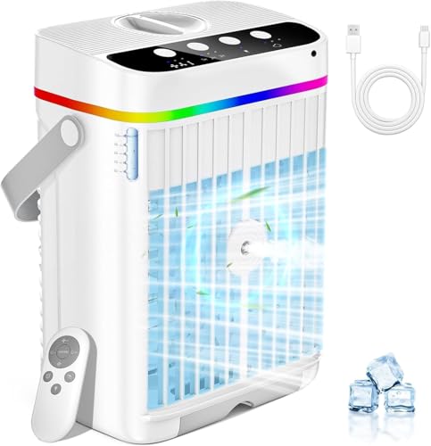 Mini Portable Air Conditioner 4 In 1 Portable Air Conditioner Small AC Unit for bedroom Cooler Fan with 3 Speeds & Cool Mist LED Light Timed Function Modes Air Conditioning Unit for Office Room