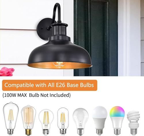 Image of Outdoor Barn Light Outdoor Wall Sconce Farmhouse Rustic Exterior Wall Mount Lights Vintage Outside Lighting Fixture Industrial Black Lantern Works with Gooseneck Barn Porch Entryway Garage Shed