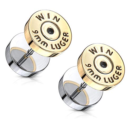 Winchester 9mm Luger Bullet Casing Fake Cheater Plugs in 316L Stainless Steel