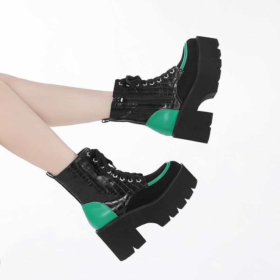 Amazon.com | GooMaShoes Women's Lace up Chunky Mid Heel Goth