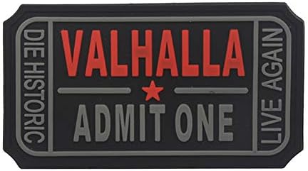 Valhalla PVC Patch Admit One Die Historic Live Again 3D Tactical Morale Biker Badge Military Vikings Army Armband for Caps Backpack Coats (Black)