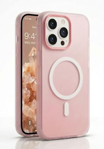 Image of amazon basics Luxury MagSafe Compatible Magnetic Case for iPhone 15 Pro | Soft Touch Matte Pastel Finish | Shockproof Back Cover with Camera Protection (Pink)