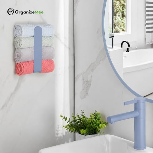 Image of OrganizeMee (Self Adhesive) Napkin & Towel Holder for Hand Basin Towels, Washbasin Bathroom Hanger, Kitchen Sink Napkin Holder Accessories Rack Stand Without Drilling Cloth Hangers (Grey)