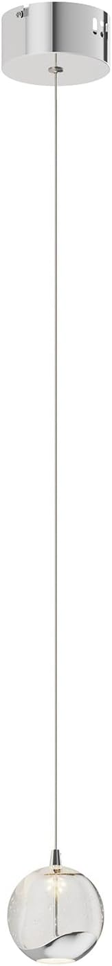 Modern Chrome Single Pendant Light with Bubble Glass, Small Globe Pendant Light 70.86" Drop, Kitchen Pendant Lighting Over Island, Bar, Entryway, Warm White 3000K, 519 lm, Ø 4.73"
