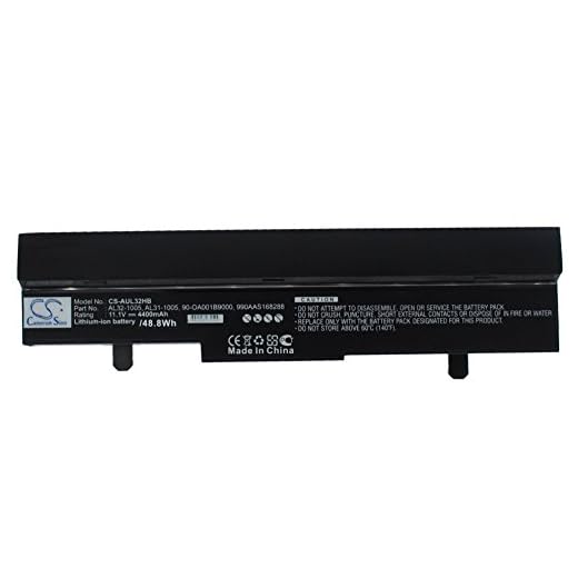 Cameron Sino 4400mAh Replacement Battery for Asus Eee PC 1001HA, PC 1005, PC 1005H, PC 1005HA, PC 1005HA-A, Eee PC 1005HAB, AL31-1005, AL32-1005, ML31-1005, ML32-1005, PL31-1005, PL32-1005, TL31-1005