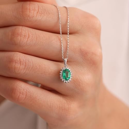 Image of Zarkan 925 Hallmark Silver Green Oval Shape Pendant Inspired By Saiyaara | Pendant Necklace for Women | Gifting Jewelry for Girls & Ladies