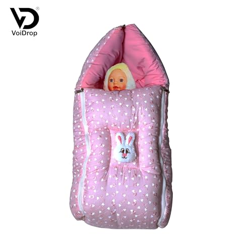 Image of VOIDROP Baby Sleeping Bag 3 in 1 for New Born Babies Baby Cotton Material Portable Travelling Bed for Infants Premium QULAITY Baby Breastfeeding Bed (Pink)