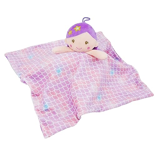 Image of June Garden Cozy Dream Fleece Baby Security Blanket - Infants Nursery Bed Blankets with Rattle - 15 x 15 inches Lovey - Soft Baby Doll Plush - Mermaid