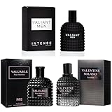A CENTER 3Pack Men Cologne Valentine Milano,Valiant,Valuable Eau De Parfume Spray with Woody Floral & Fruity Scent Perfume Gift Set Day to Night Luxury Fragrances