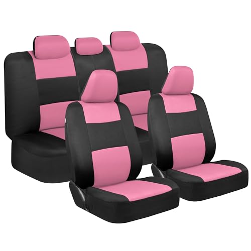 BDK PolyPro Pink Car Seat Covers Full Set with 4-Piece Car Floor Mats - Two-Tone Seat Covers for Cars with Carpet, Interior Covers for Auto Truck Van SUV by BDK - Used condition - US$33.47