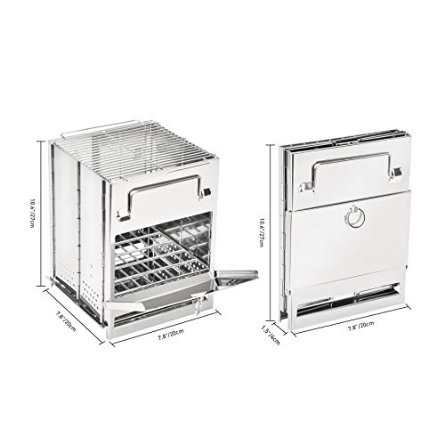 only fire Stainless Steel Foldable Camping Stove Wood Fire Stove with Carry Bag Outdoor Cooking Accessories for Picnic BBQ Camping Hiking, Large Size - Thumbnail 2