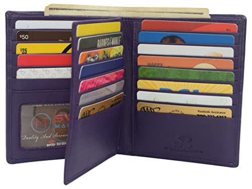MARSHAL Bifold Genuine Leather RFID Blocking Wallet For Men Card Slots, 2 Bill Compartments, ID Windows, Money, (CN Purple)3