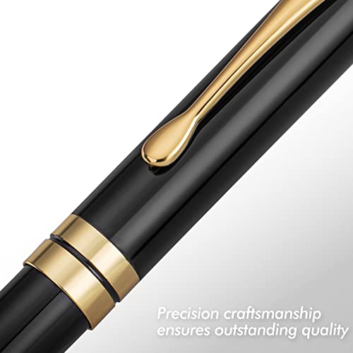 Beiluner Ballpoint Pens, Stunning Black Chrome Metal Pen With Golden Trim, Best Ball Pen Gift Set For Men & Women, Professional, Executive, Office, Nice Pens-Gift Box With 0.5Mm Black Extra Refill #TOP1