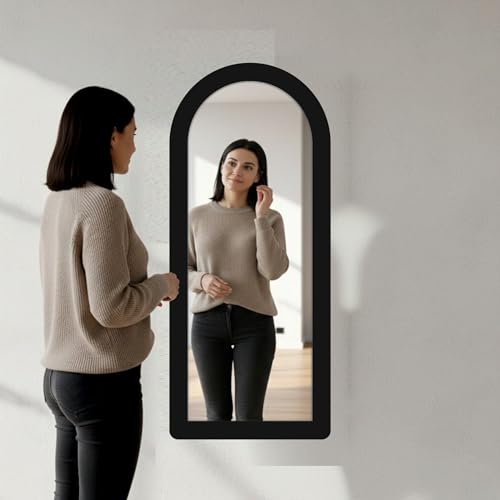 Image of Creative Arts n Frames 18x42 inch Long Wooden Irregular Curve Zigzag Shape Wall Hanging Wall Mount Full Length HD Mirror Home Decor Items (Classic Black Arch 18x42 inch Mirror)
