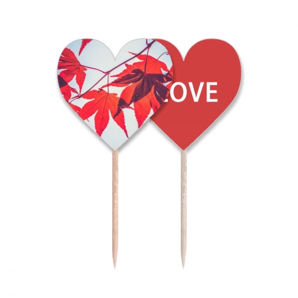 Cure-dents drapeau érable rouge Love Heart pic en bois robuste pour buffet
