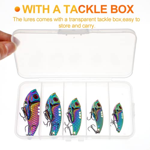 Ghanneey 5Pcs Vib Metal Fishing Lures Hard Blade Bait Fishing Spoon Crankbaits Set Fishing Tackle Lures Treble Hook For Freshwater Saltwater For Trout Bass Salmon Lures #TOP4