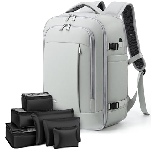 Lekespring Mochila Cabina Avion 40x20x25 20l Unisex Con Compartimento Húmedo - Maletas Con 6 Bolsas Organizadoras - Negocios Viajes Escuela - Gris