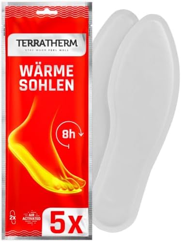 TerraTherm Wärmesohlen – 8h warme Füße, luftaktiviert | wohltuende Wärme für Schuhe, wärmende Schuheinlagen bei Kälte, passend für jeden Schuh, 5/ 10/ 30 Paar Sohlenwärmer