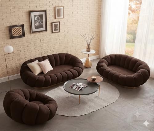 Image of CRAFTCITY Contemporary 6 Seater Sectional Pumpkin Sofa Set with Matching Pillows, Ergonomic Upholstered Living Room Couch Set