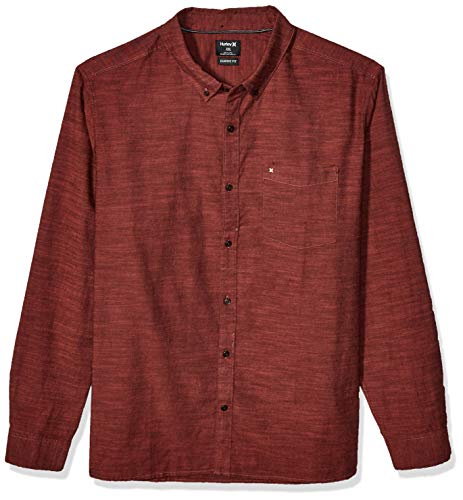 Hurley Men's One and Only Textured Long Sleeve Button Up, Mahogany, M