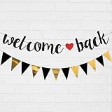 Welcome Back Banner Letras decorativas Banderín Welcome Back + banderín triángulo bandera dorada Welcome Home Banderines Bienvenido a Casa Decoración Fiesta
