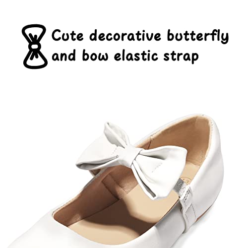 K Komforme Girls Ballet Flats Front Bow Elastic Strap Mary Jane Ballerina Slip On Princess School Dress Shoes (Toddler/Little Kid/Big Kid) White Pu #TOP2