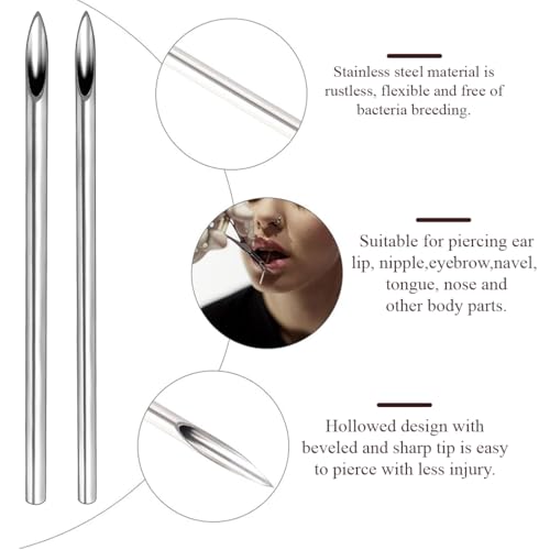 OIXEYA Piercing Nadeln, 20 Stück, Einweg Körperpunktionsnadeln, Piercing Nadel Edelstahl, Einzelpaket mit Spone-Cover-Kugel für Ohr, Nase, Lippe, Nabelpiercing 14G 16G
