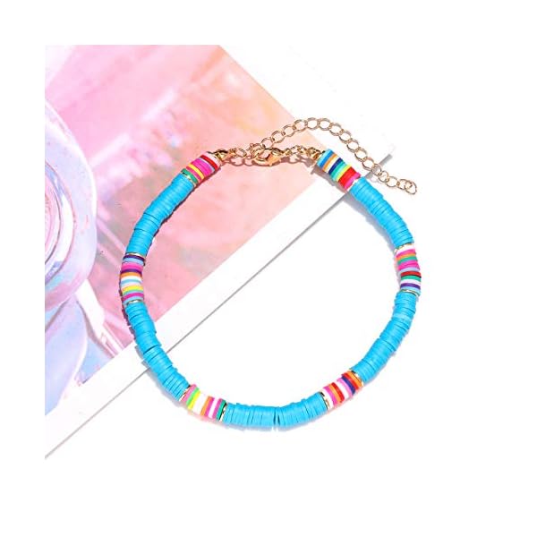 FAERLIIRY-Surfer-Heishi-Layered-Choker-Necklace-Open-Hoop-Earrings-Elastic-Stretch-Bracelet-Set-Lightweight-African-Vinyl-Disc-Bead-Summer-Beach-Jewelry-Set-for-Woman-Girls FAERLIIRY Heishi Letter Alphabet Choker Necklace Beaded Anklets Stackable Stretch Bracelet Set for Woman Girls Rainbow African Vinyl Disc Beads Holiday Vacation Party Beach Surf Jewelry(Style:B)