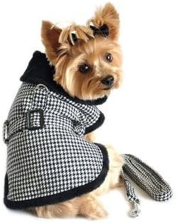 Black and White Classic Houndstooth Dog Harness Coat with Leash (S)
