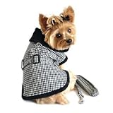 Black and White Classic Houndstooth Dog Harness Coat with Leash (S)